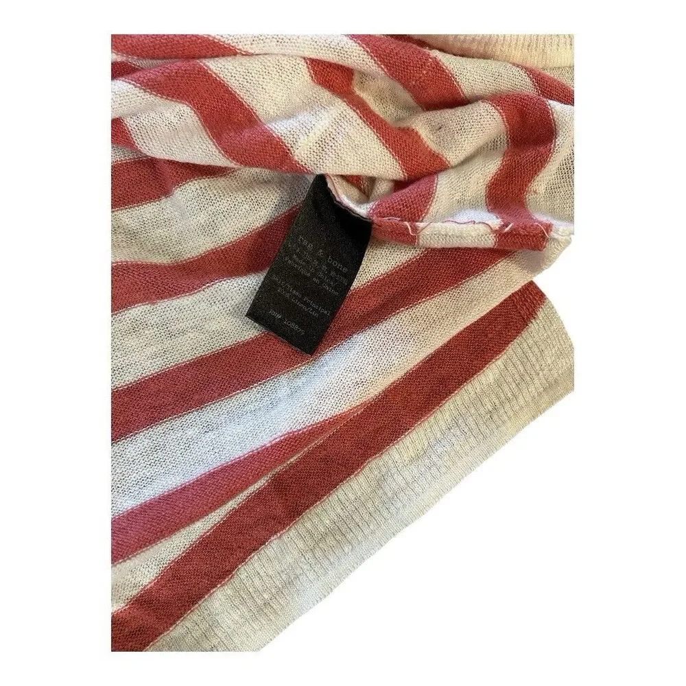 Rag & Bone Linen Striped Pullover Top Womens Medium White Red Stripe Soft
